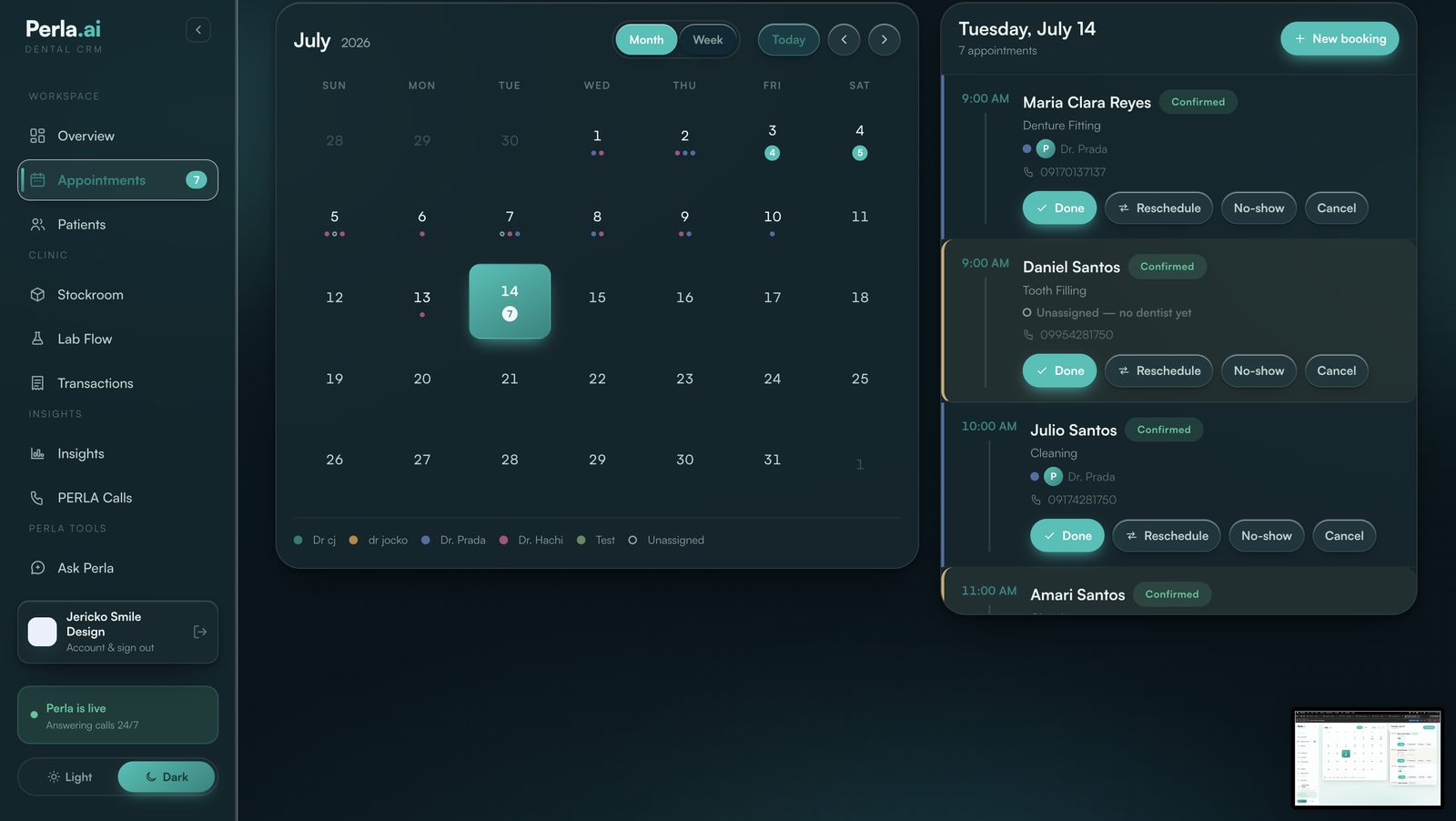Perla appointments calendar, dark