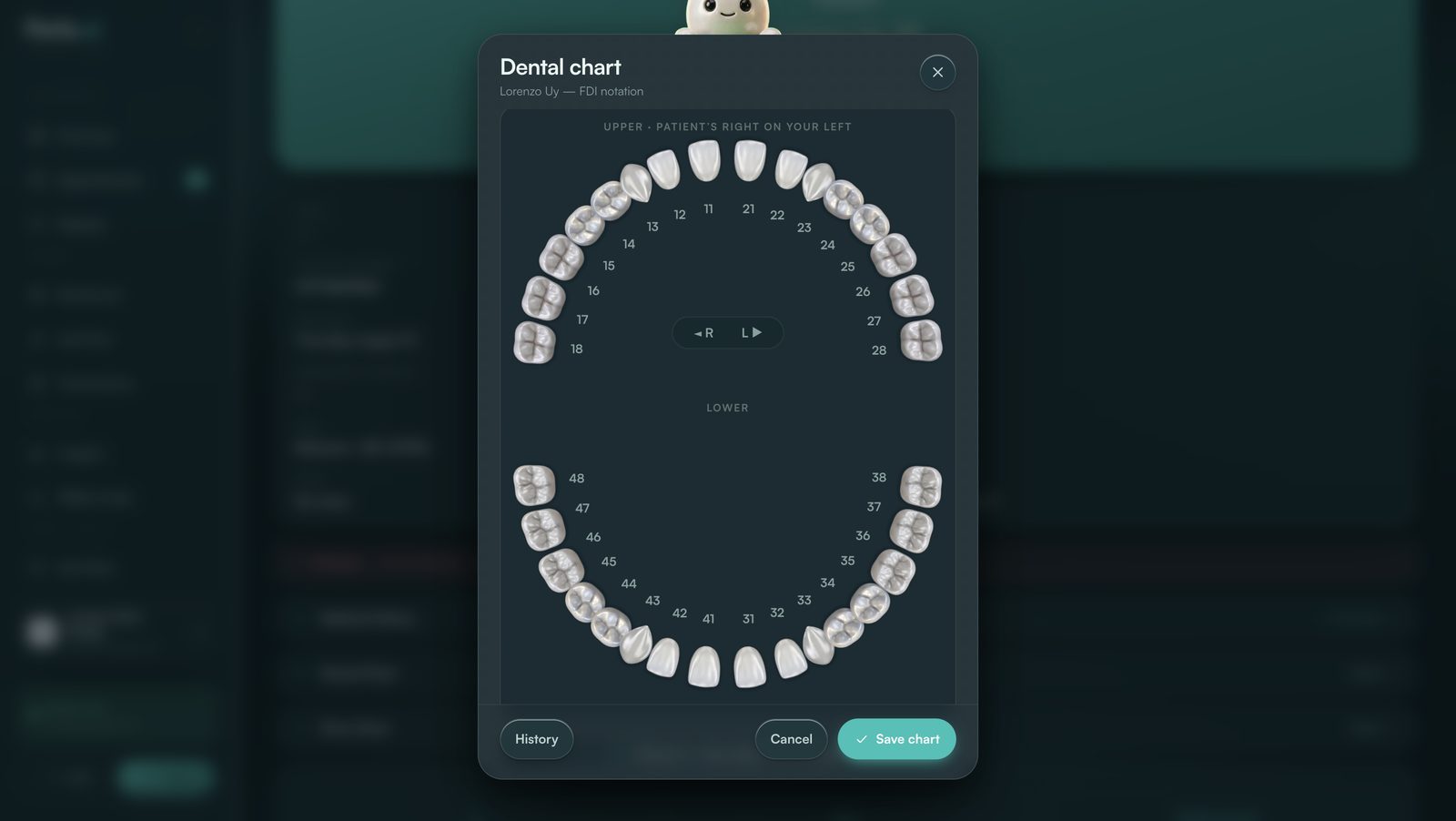 Perla dental chart, dark